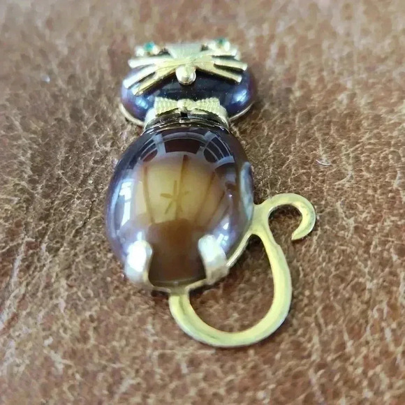 Vtg Hobco Tiger Eye Quartz Cat Charm Necklace Pendant - Picture 4 of 14